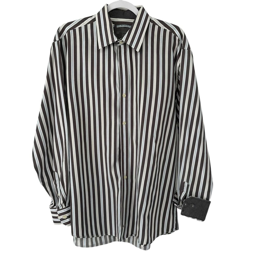 Johnston & Murphy Tailored Fit Striped Button Down Long Sleeve Shirt Large